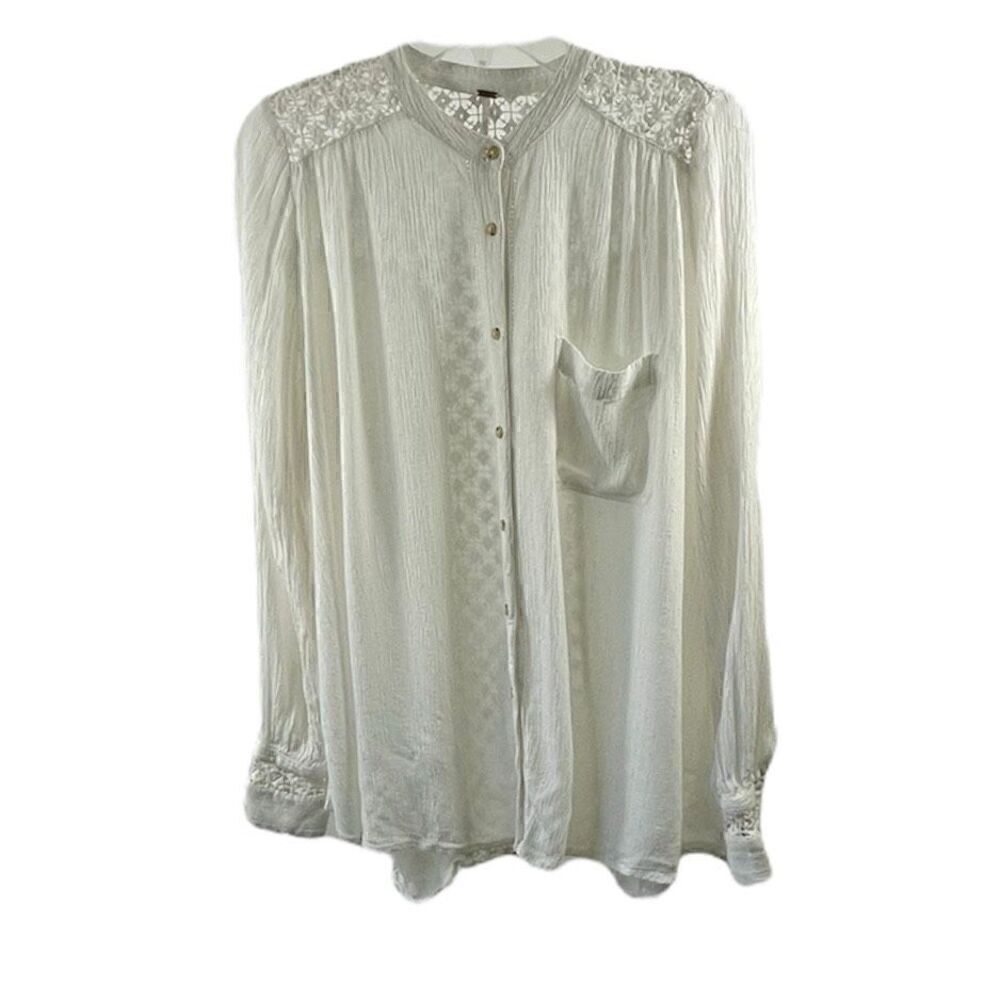 Free People Off White Long Sleeve Lacey Blouse Size S